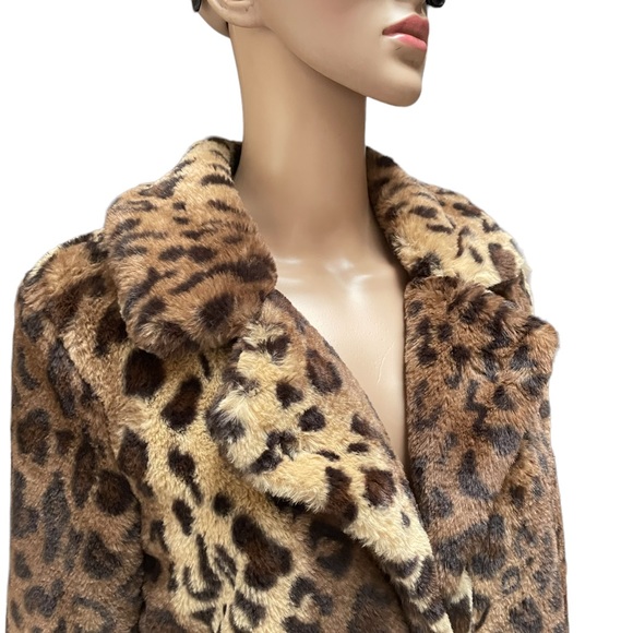 Cavalini Faux Fur Leopard Print Midi Coat Size Large - Picture 2 of 14